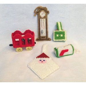 5 Plastic Canvas Ornaments Finished Vtg Circus Christmas Handmade 3D Lot